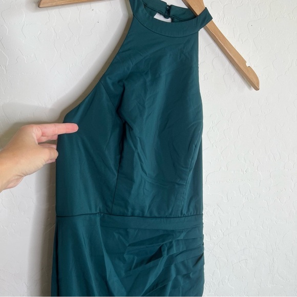 AZAZIE GALICIA Pine Mermaid Halter Pleated Stretch Chiffon Dress - Picture 4 of 9